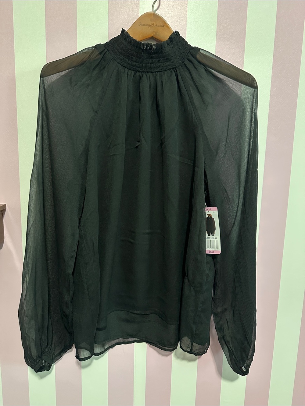 Joie Black Sheer High-Smocked Neck Blouse